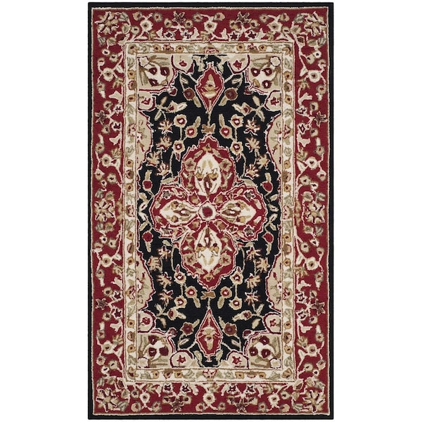 Safavieh 3 x 5 ft. Easy Care Hand Hooked Small Rectangle Area Rug, Black and Red EZC718B-3 - main